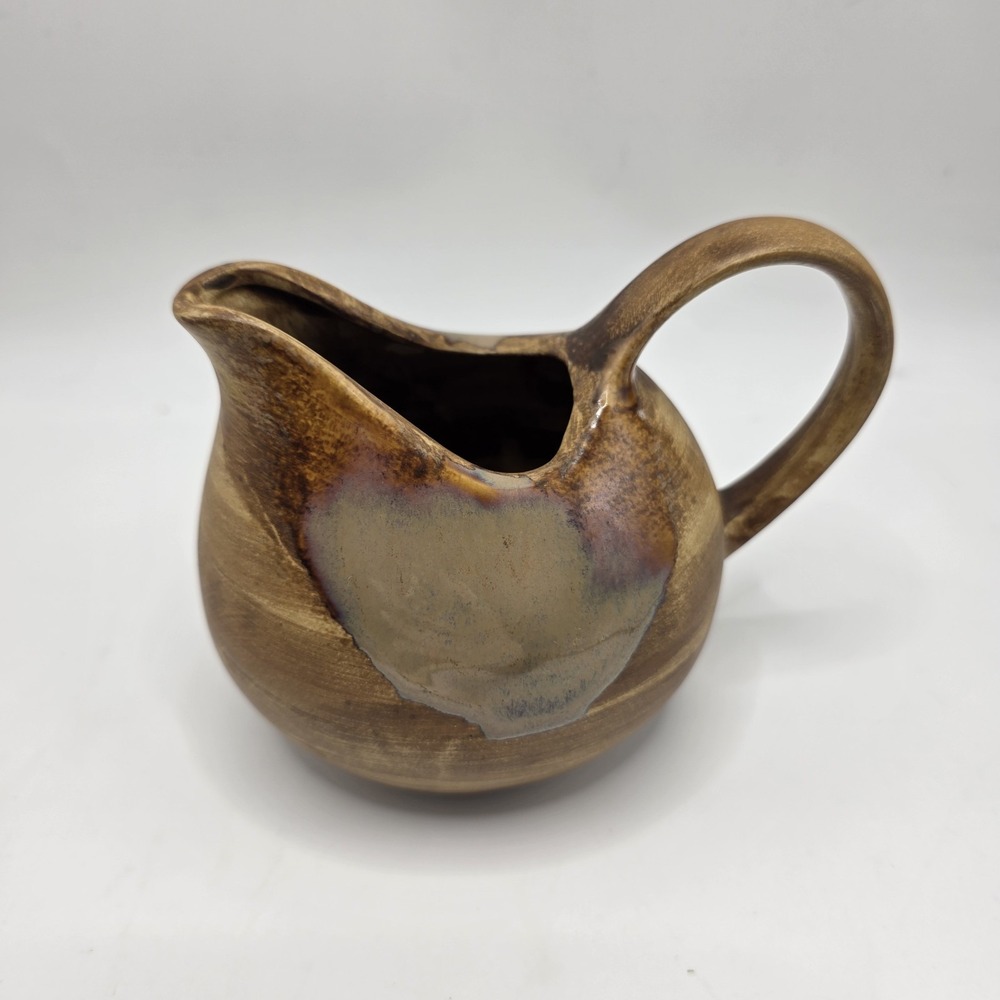 Rustic Pottery Creamer Pitcher Brown Reactive Glaze Cottagecore Farmhouse Decor - Picture 3 of 8